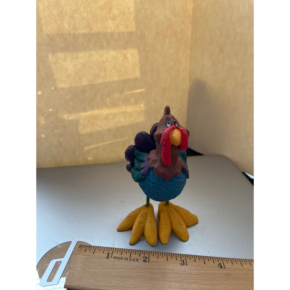 Whimsical Thanksgiving Turkey Figurine Colorful Autumn Harvest Decor 4 Inch